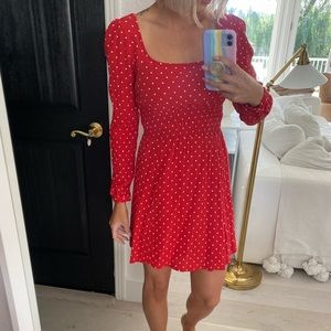 Cute neckline red polka dot dress 🤍